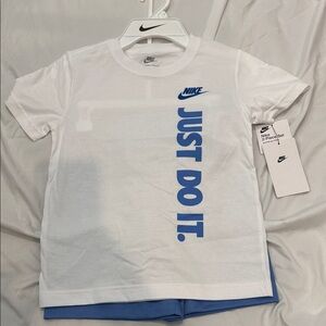 NWT Nike Kids White and Blue T-Shirt and Shorts Set size 7